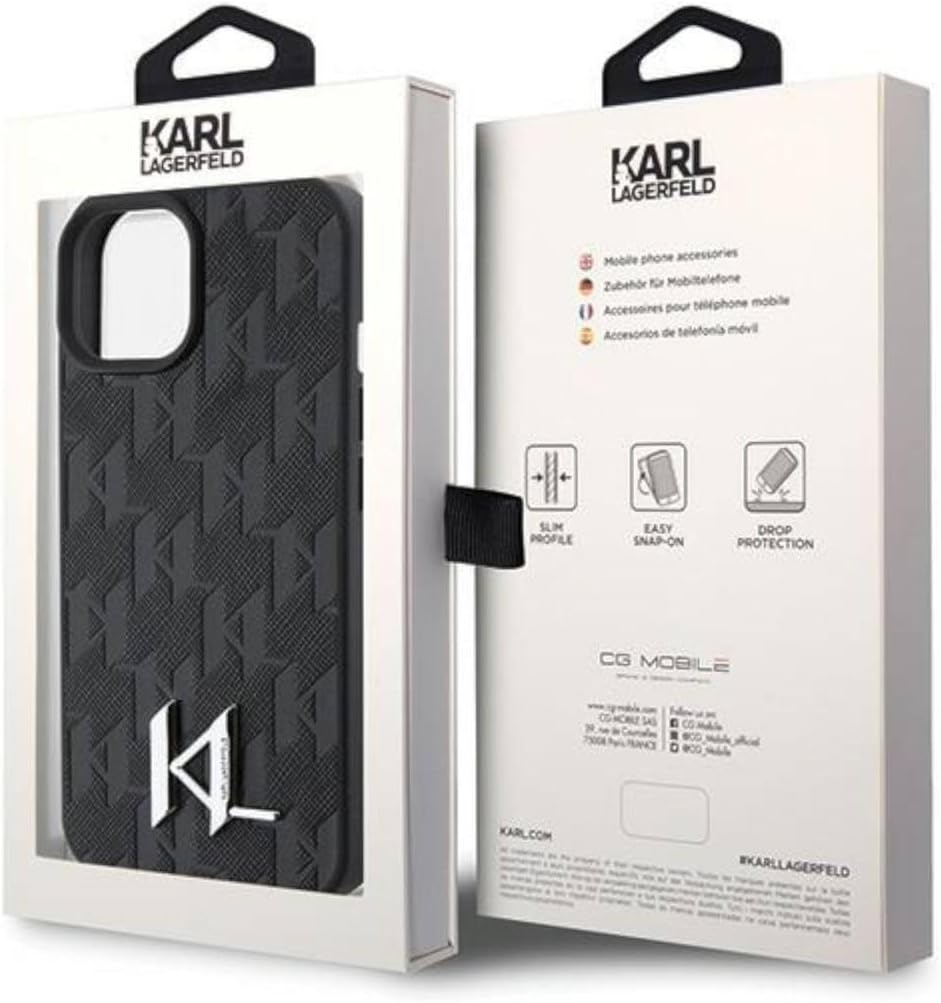 Karl Lagerfeld KLHCP15SPKLPKLK Hülle für iPhone 15 6.1" Schwarz hardcase Leather Monogram Hot Stamp