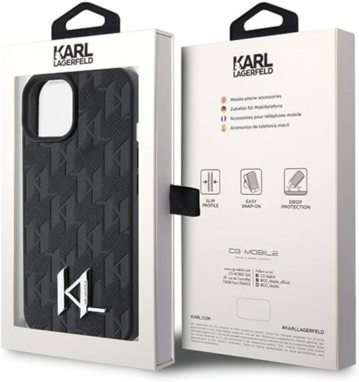 Karl Lagerfeld KLHCP15SPKLPKLK Hülle für iPhone 15 6.1" Schwarz hardcase Leather Monogram Hot Stamp