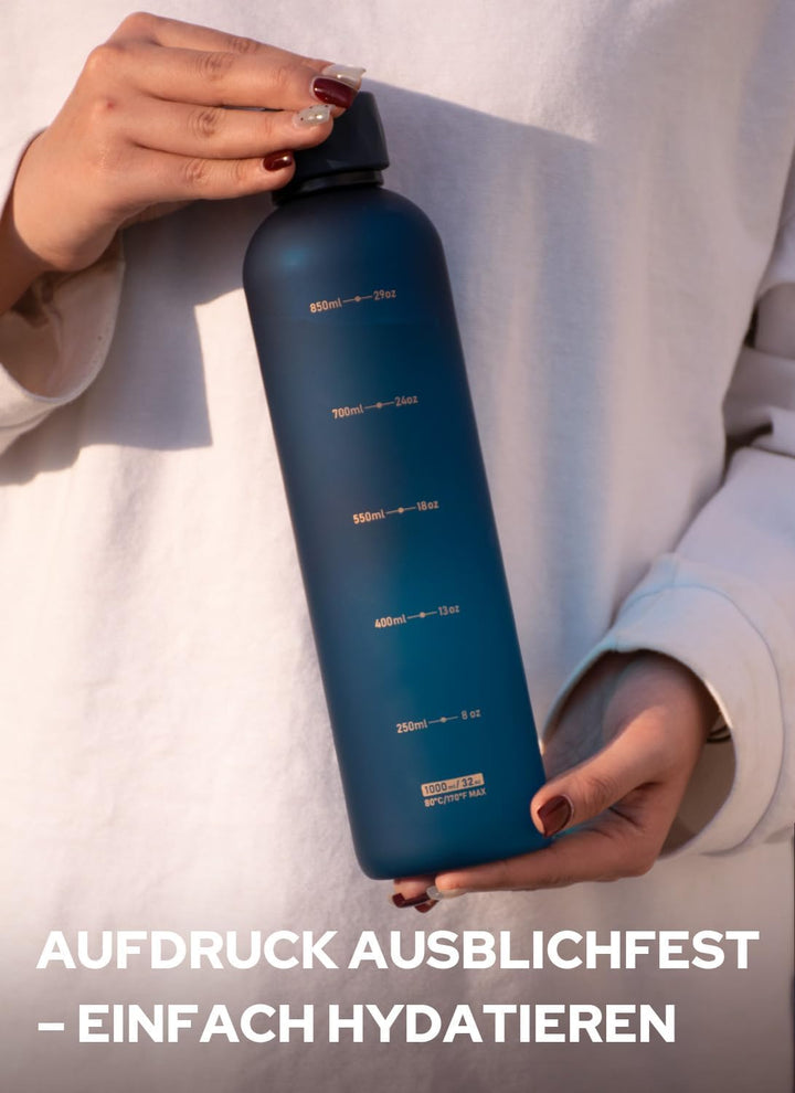Opard Slim Pro Trinkflasche 1l, Kohlensäuregeeignete Wasserflasche mit facettiertem gummiertem Griff