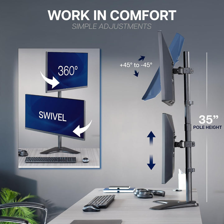 VIVO Stand-V002L Ständer für 2 Bildschirme bis zu 76,2 cm (30 Zoll) vertikal Vertikale Anordnung., V