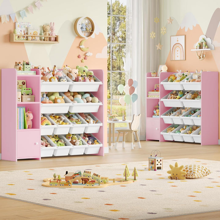 FOREHILL Kinderregal mit 12 Boxen Kinderschrank Holz Bücherregal für Kinder Aufbewahrungsbox Kinderz