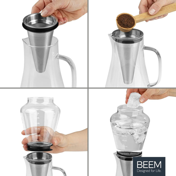 Beem Cold Drip Kaffeebereiter für 0,5l Borosilikatglas/Edelstahl Silber-Transparent, Masse: 14cm x 1