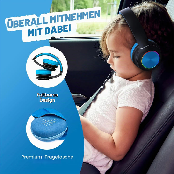 Kinderkopfhörer Bluetooth, PowerLocus Kinder Kopfhörer Kabellos mit LED-Leuchten 74/85/94dB Lautstär