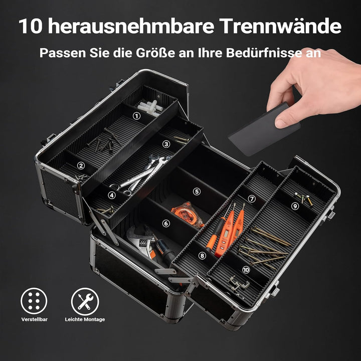 Wiltec Alu Transportkoffer, Aufbewahrungskoffer mit 2 Schlüsseln, Universalkoffer für Werkzeug, Hobb