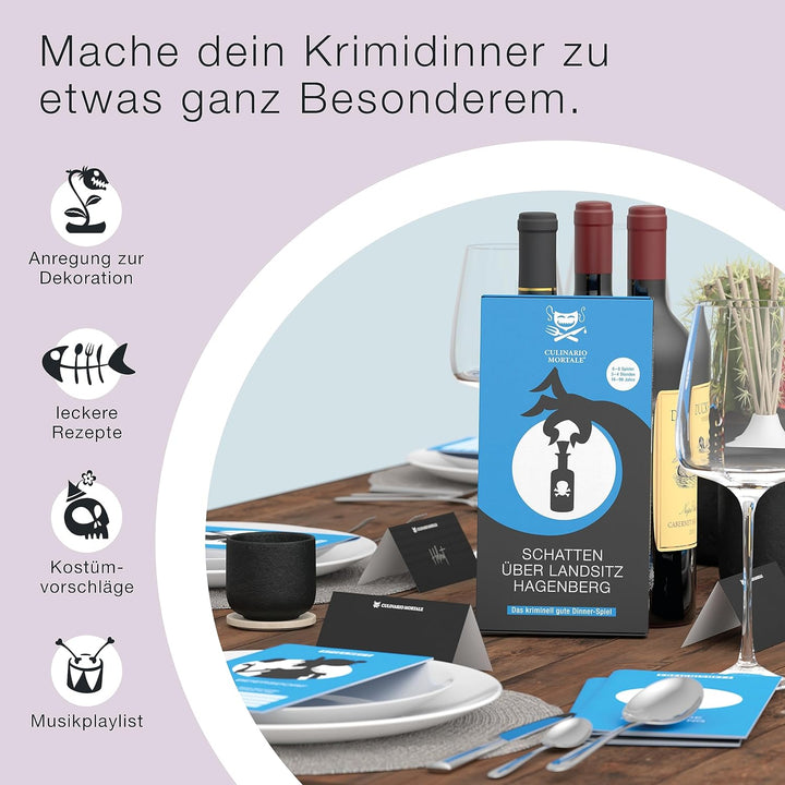 CULINARIO MORTALE® – Schatten über Landsitz Hagenberg - Krimidinner für Zuhause für 6 bis 8 Personen