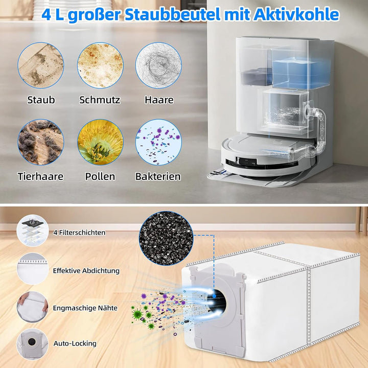 T80 Zubehör | 20 Stück Ersatzteile für Ecovacs Deebot T80 Omni Saugroboter,6 Staubbeutel, 2 Roller W