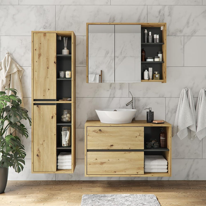 Vicco Bad Spiegelschrank Viola, Anthrazit/Eiche, 100 x 75 cm