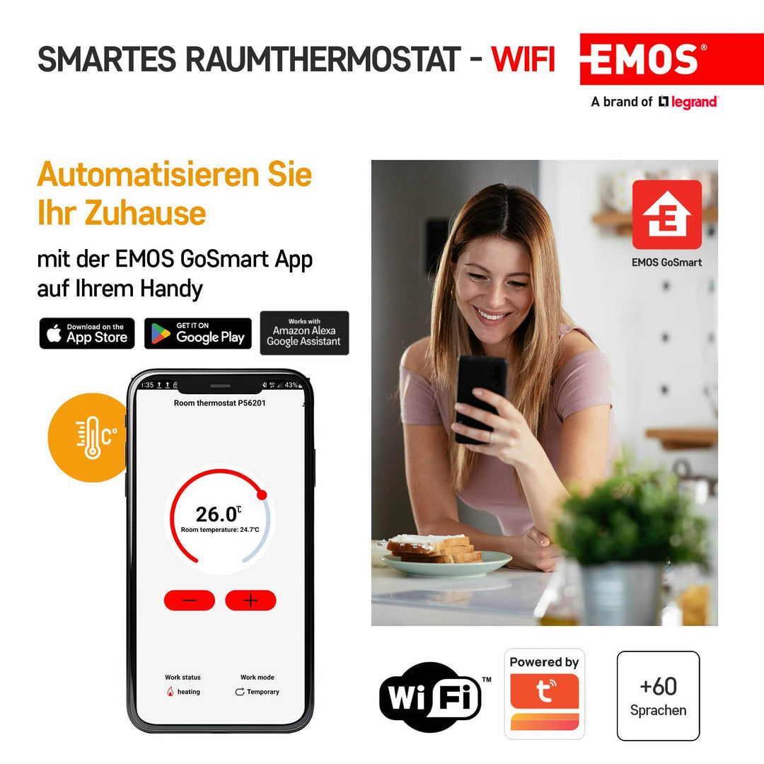 EMOS GoSmart WiFi Raumthermostat mit App, programmierbarer Smart Thermostat für Heizung, Kühlung, dr