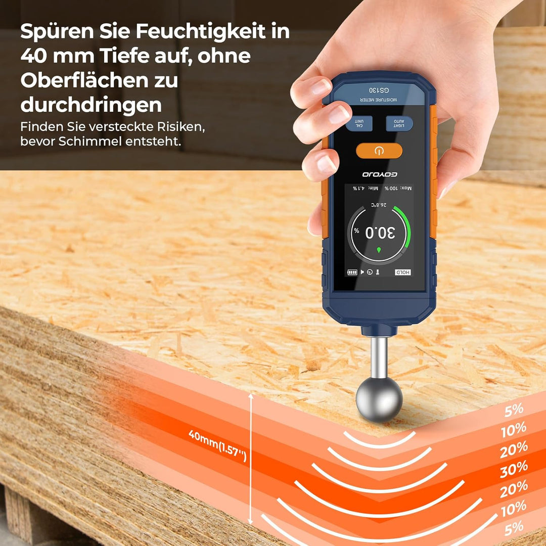 GOYOJO Wiederaufladbar Feuchtigkeitsmessgerät Wand, Feuchtigkeitsmesser mit 5-40mm Kugelsensor, Zers