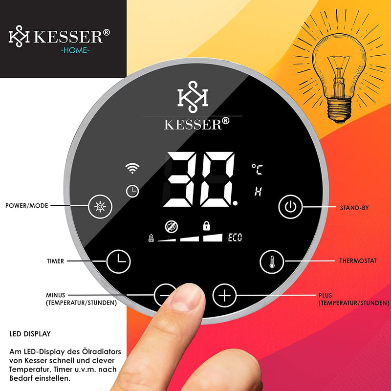 KESSER® Ölradiator 2500W Elektrische Heizung Heizkörper Elektroheizung energiesparend mit Display Wi