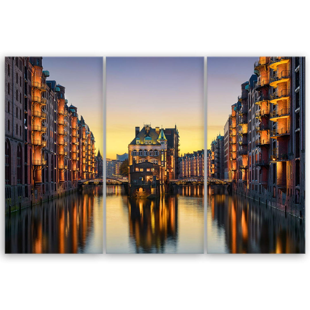 ge Bildet Bild auf Leinwand | Wasserschloss in der Speicherstadt - Hamburg D in 90x60 cm mehrteilig