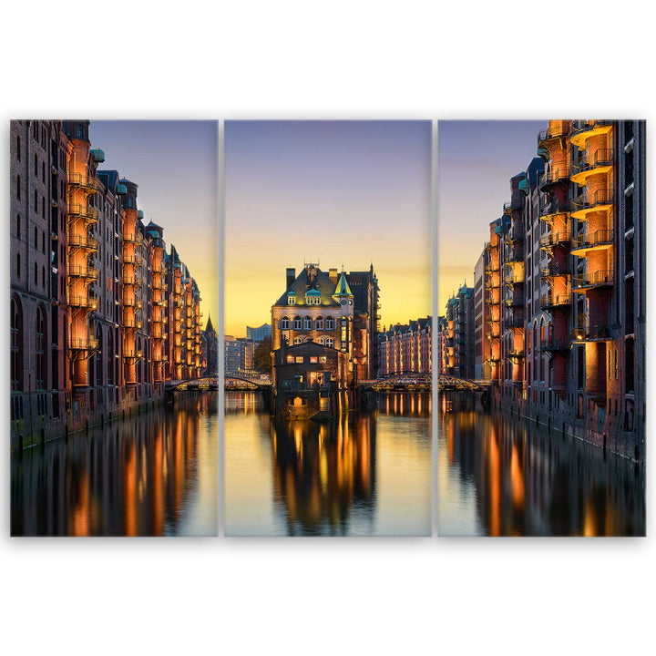 ge Bildet Bild auf Leinwand | Wasserschloss in der Speicherstadt - Hamburg D in 90x60 cm mehrteilig
