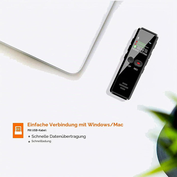 Digitales Diktiergerät 8GB 1536kbps hohe Aufnahmequalität Geräuschreduzierung One-Touch-Aufnahme,Spr
