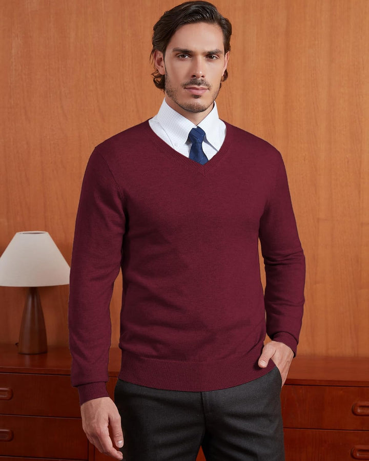 Kallspin Herren Strickpullover aus Wollmischung V-Ausschnitt Langarm Comfort Fit Pullover XXL Burgun