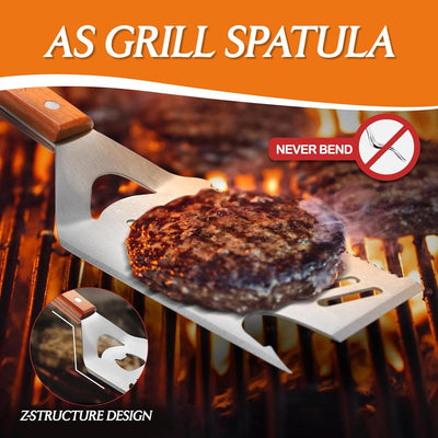 7-in-1 Grillspachtel für Grill mit 4 Stück Gabel, 42cm Grillwender Grillbesteck, Multifunktionales G