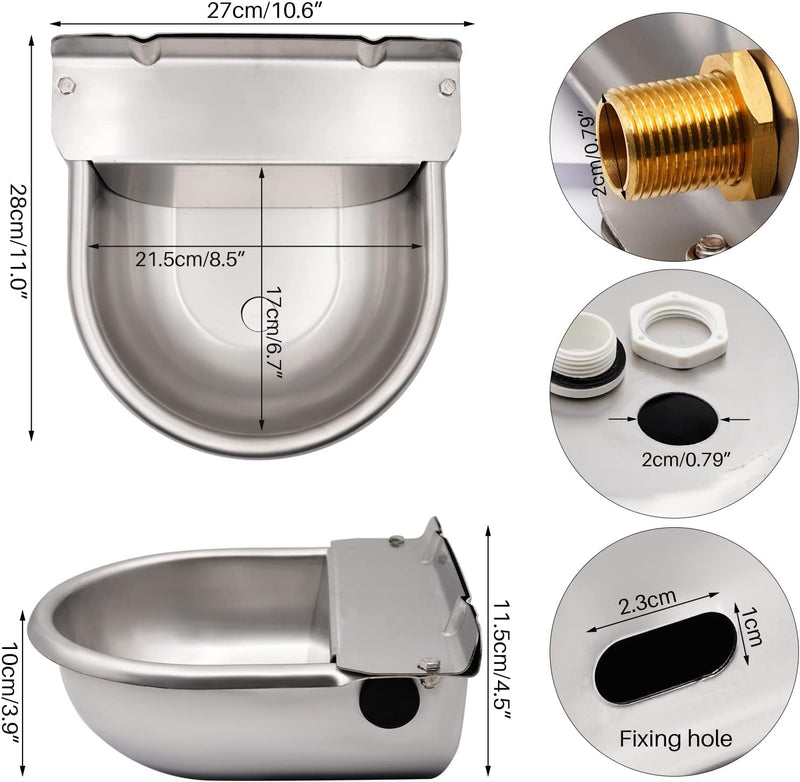 Automatischer Wassernapf für Hunde aus Edelstahl mit 1/2 Zoll Verstellbarem Messing-Schwimmerventil