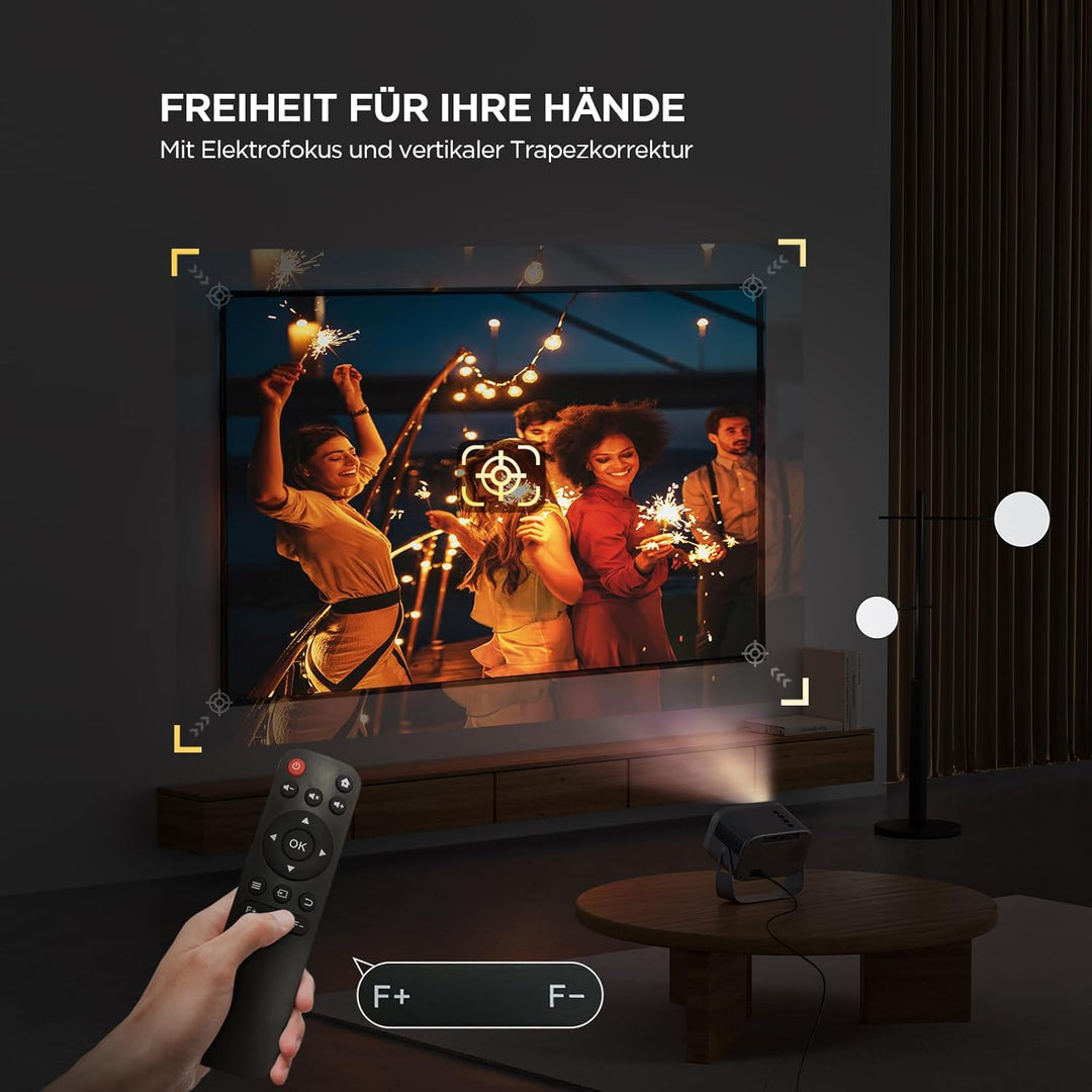 Beamer【360° Rotating & Elektrischer Fokus】 25000L 1080P HD Mini Beamer Handy WiFi6 Bluetooth Projekt