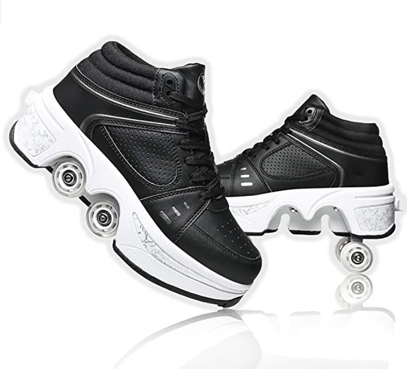 Schuhe mit Rollen LED Leuchtend Skates 4-Rad Verstellbare Rollschuhe Verstecktes Rad für Laufsportsc