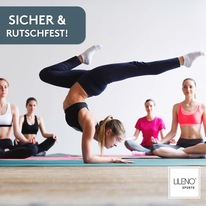 LILENO SPORTS Yoga Matte (180x60cm) inkl. Tragegurt - Sport und Yogamatte extra rutschfest in 4 mm D