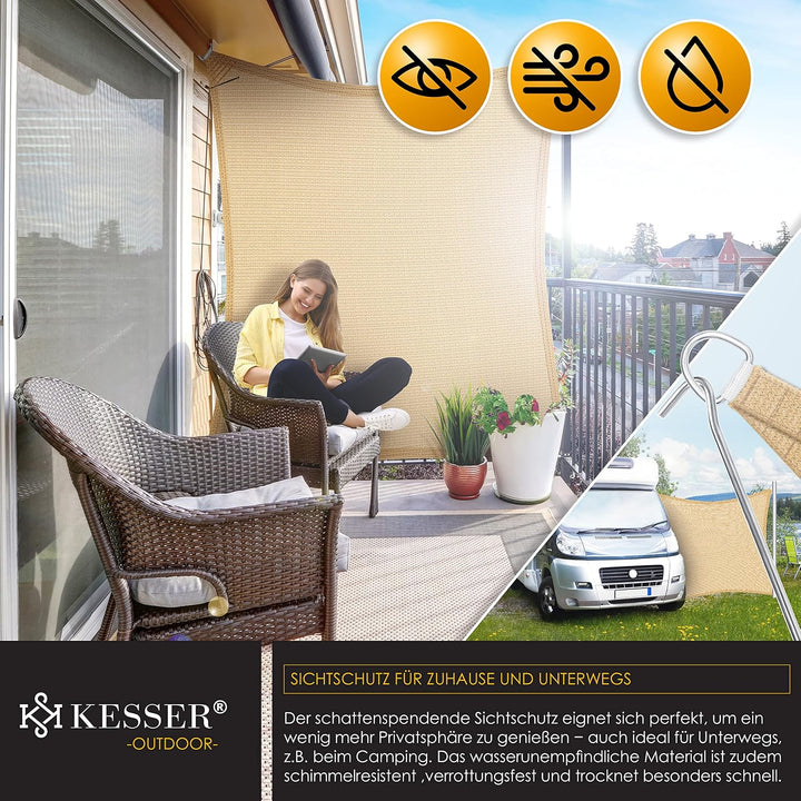 KESSER® Sonnensegel Sonnenschutz Windschutz | HDPE Gewebe | wasserabweisend &amp; windabweisend | Quadra