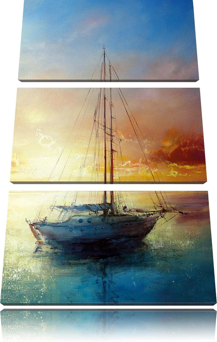 Pixxprint Schönes Gemälde eines Bootes als Leinwandbild/Grösse: 3 Teilig (120x80) cm/Wandbild/Kunstd