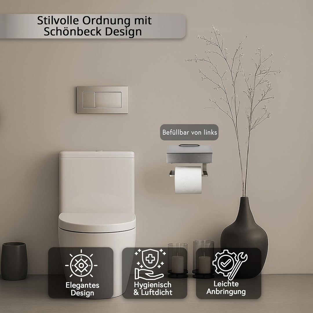 Toilettenpapierhalter mit Feuchttücherbox - Gehäuse Matt & Abdeckung Edelstahl - befüllbar von Links
