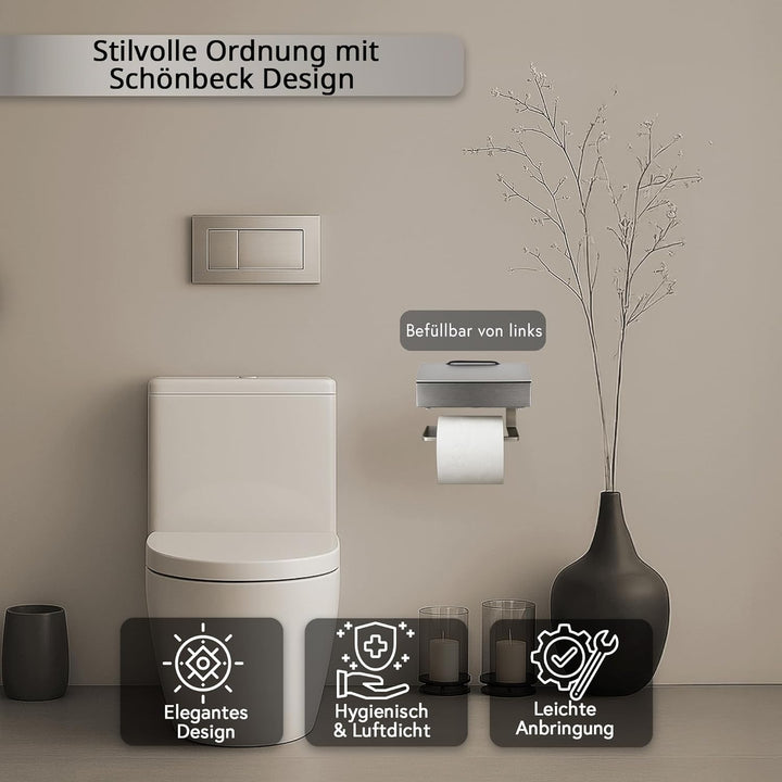 Toilettenpapierhalter mit Feuchttücherbox - Gehäuse Matt & Abdeckung Edelstahl - befüllbar von Links