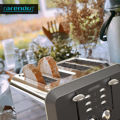 Arendo - Automatik Toaster 4 Scheiben in Edelstahl, bis zu Vier Sandwich und Toast-Scheiben, Bräunun