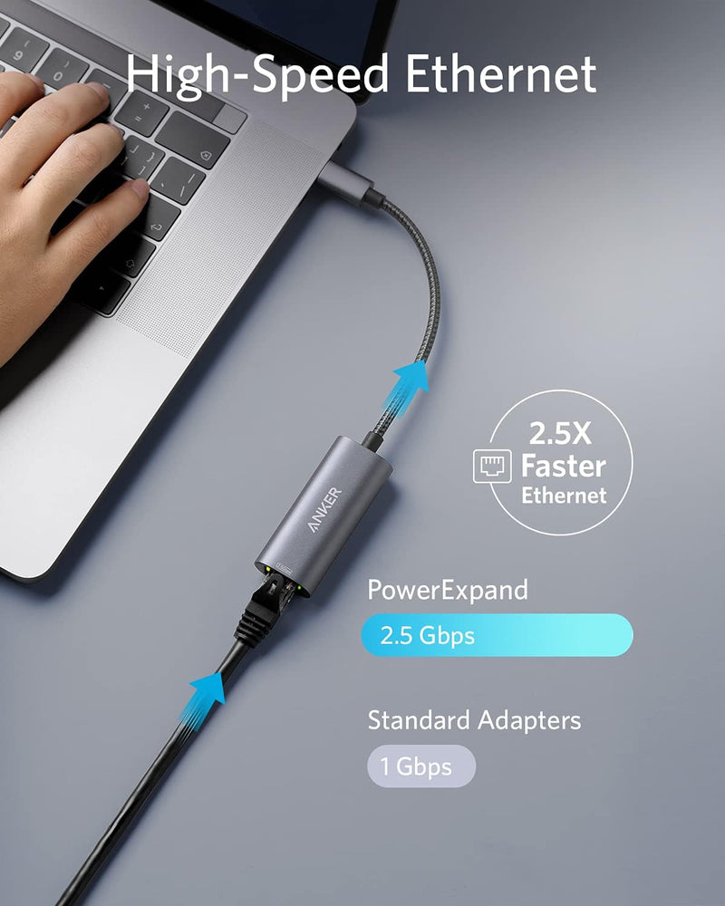 Anker PowerExpand USB-C auf Gigabit Ethernet Adapter, USB-C auf 2.5 Gbps Ethernet Hub aus Aluminium,