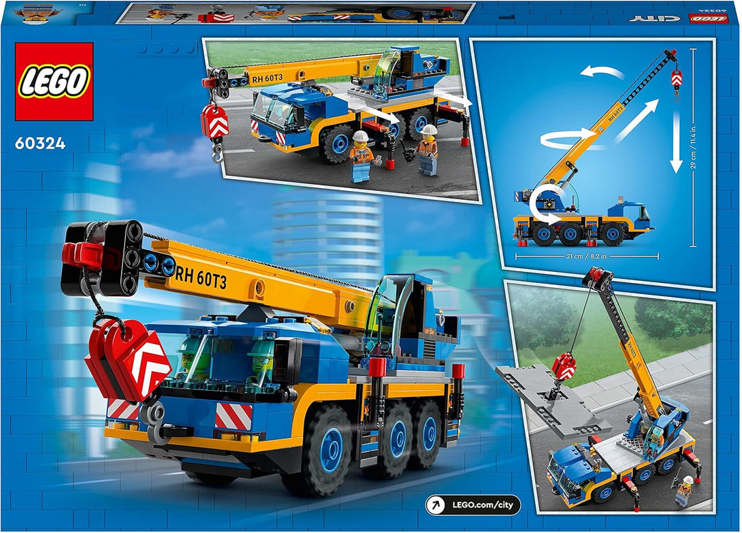 LEGO 60324 City Geländekran, Kran- und LKW-Spielzeug mit Haken, baubares Fahrzeug-Spielzeug für Jung