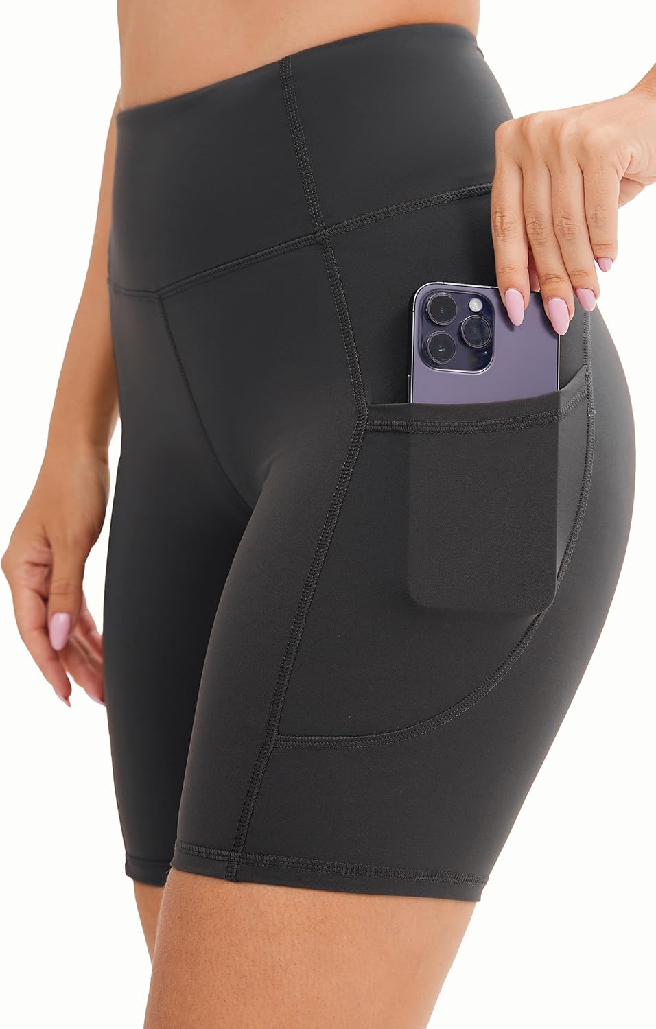 Persit Damen Kurze Leggings, Blickdicht Radlerhose mit Taschen, XS Klassischgrau