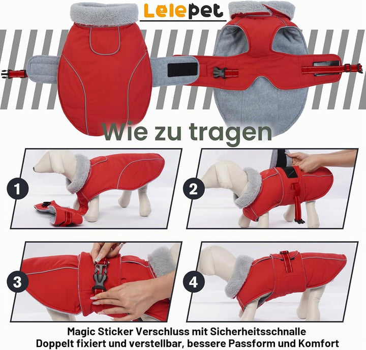 Lelepet Hundemantel Winterweste Reflektierende Fleece Hundejacke für Grosse Hunde Wasserdicht Hundej