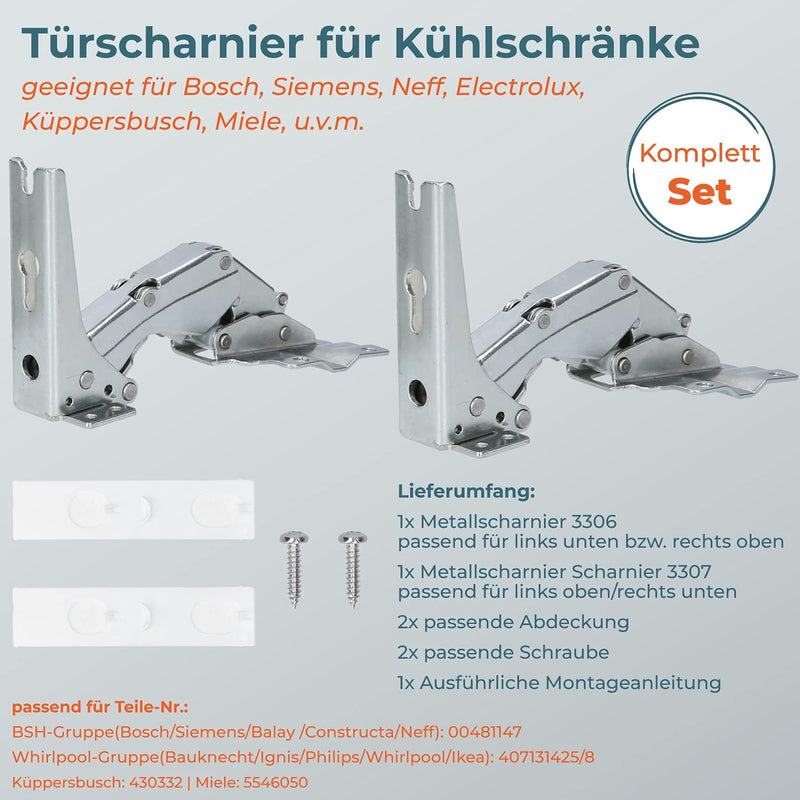 Kenekos - 2er Türscharnier-Set geeignet für Kühlschrank Bosch Siemens 00481147/481147 Neff AEG Elect