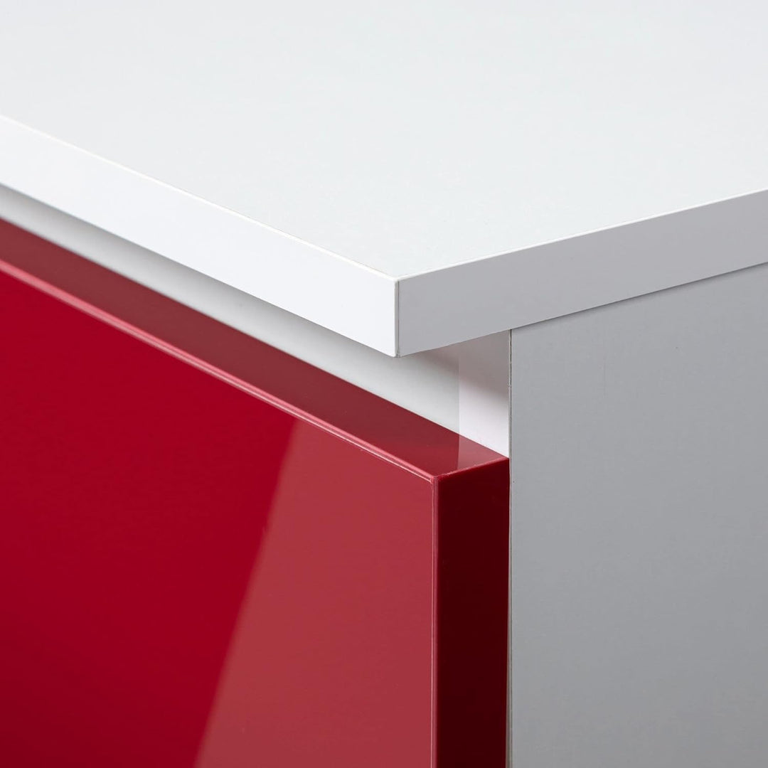 AKORD Nachttisch in minimalistischer Optik, mit 2 Schubladen, B40 x H40 x T35 cm Weiss / Rot Glänzen