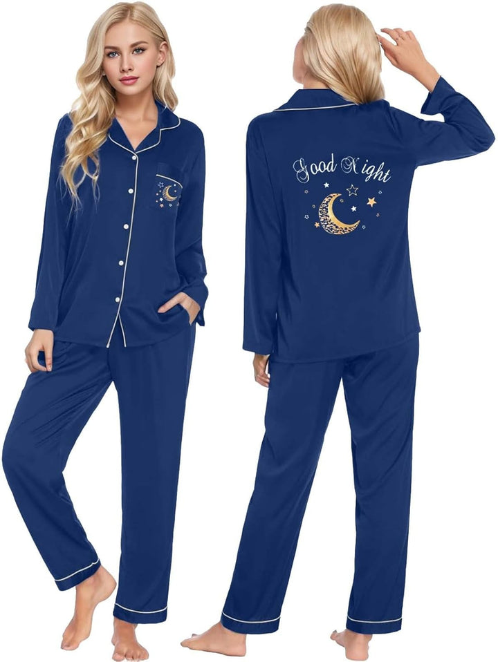 Damen Pyjama Satin Schlafanzug Set,Damen Seidensatin Pyjama Set 2Pcs Langarmhose Chinesischer Stil N