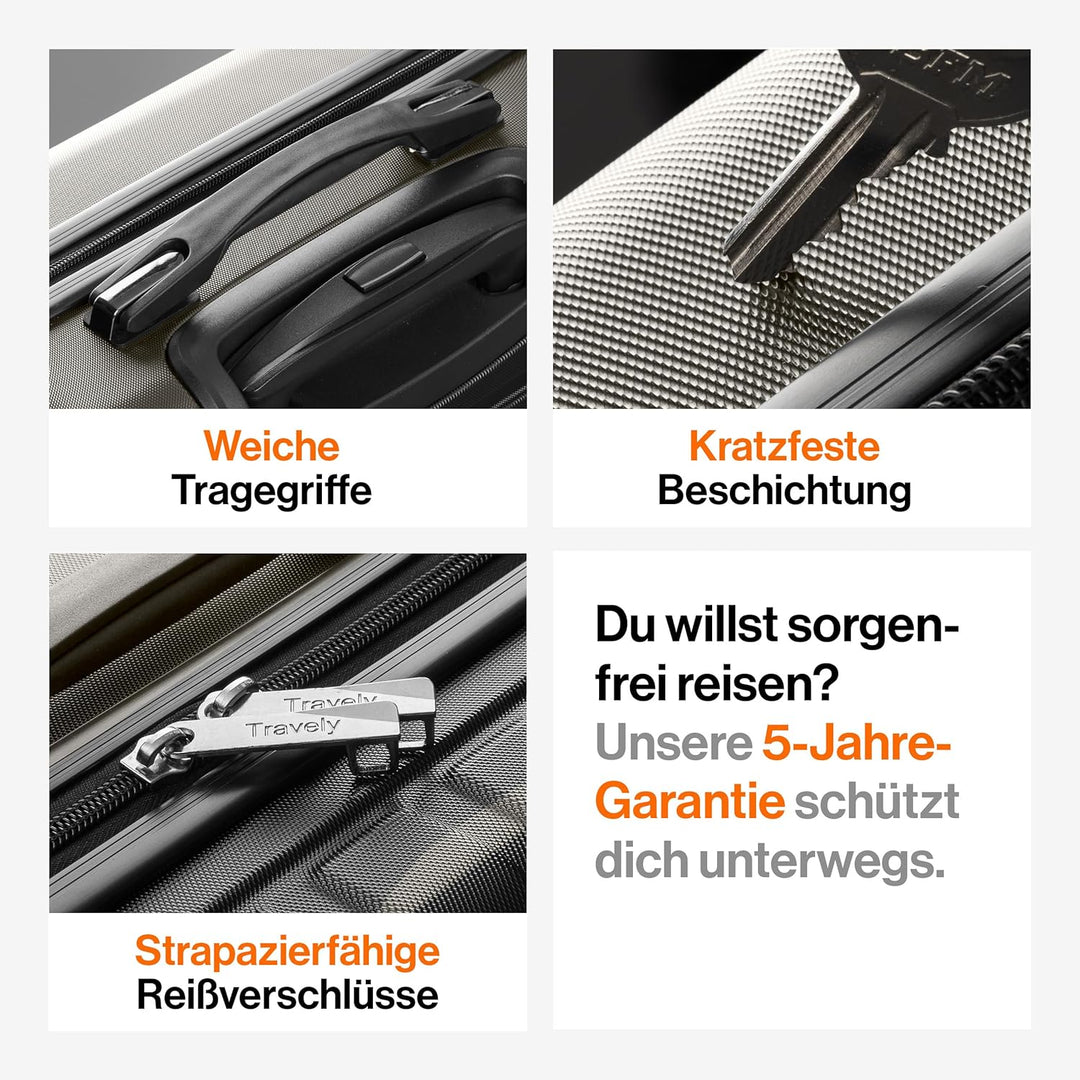 Travely Premium Handgepäck Koffer 55x40x20cm - passend für Ryanair, Lufthansa, Eurowings und co. I 3