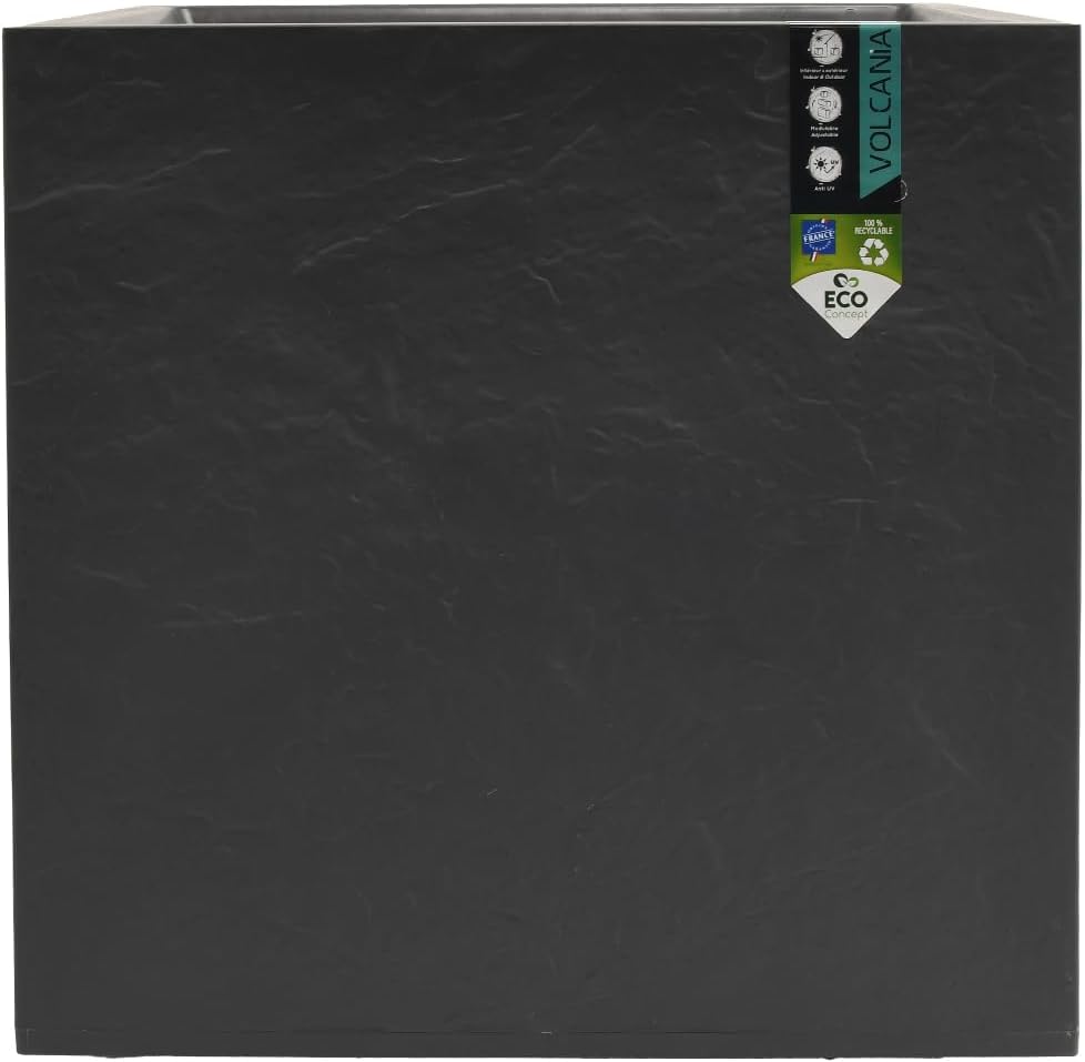 EDA - Quadratischer Topf 50 cm Volcania 57 l – Dekor Steinoptik – doppelwandig – Wasserspeicherzone