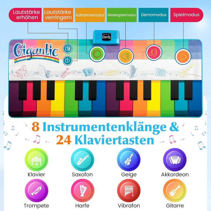 COSTWAY Musikmatte Kinder, Klaviermatte mit 8 Musikinstrumente, Keyboard Tanzmatte mit Aufnahme & Wi