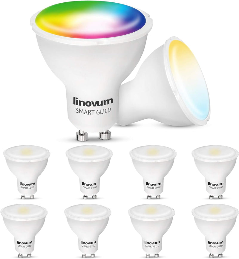 linovum LED Smart Lampe GU10 10er Pack kompatibel mit Alexa Echo Google Home App steuerbar - RGB & W