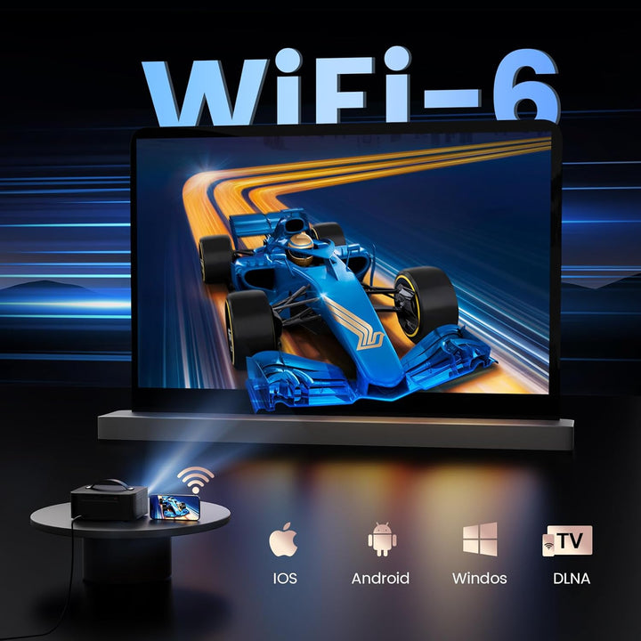 Beamer 4K【Official Netflix & Dolby Audio】 26000LM Remote Focus/6D Trapezkorrektur WiFi6 Bluetooth Sm