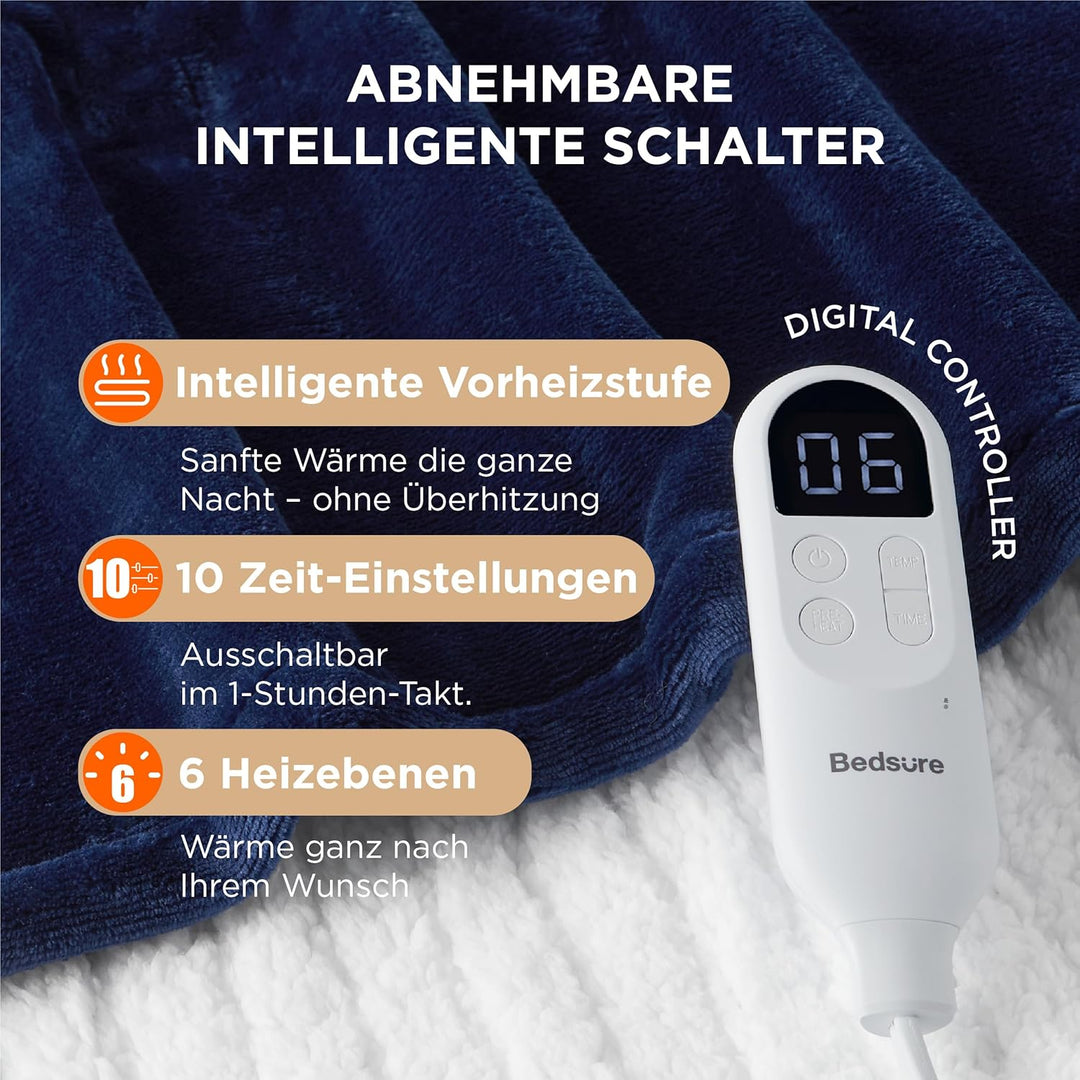 BEDSURE Heizdecke Wärmedecke Elektrische Kuscheldecke - mit Abschaltautomatik, 6 Heizstufen & 10 Stu