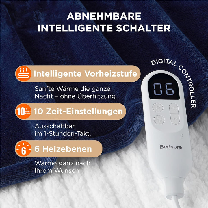 BEDSURE Heizdecke Wärmedecke Elektrische Kuscheldecke - mit Abschaltautomatik, 6 Heizstufen & 10 Stu