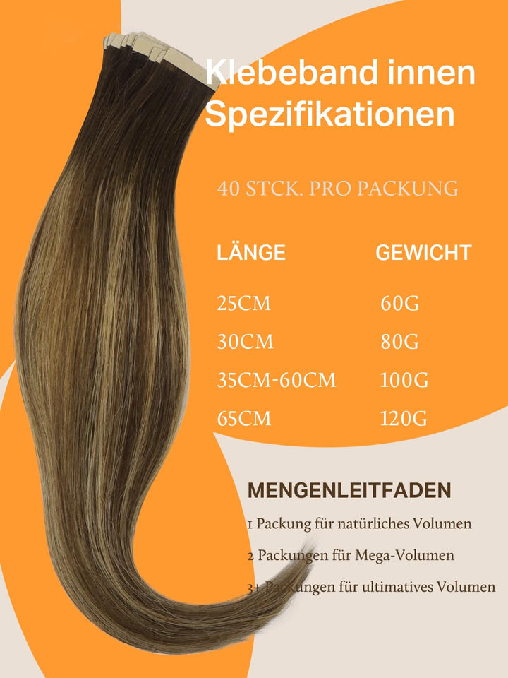 DOORES Remy Menschliches Haar Adhesive Glatt Haar Extension Balayage Schokoladenbraun bis Karamellbl
