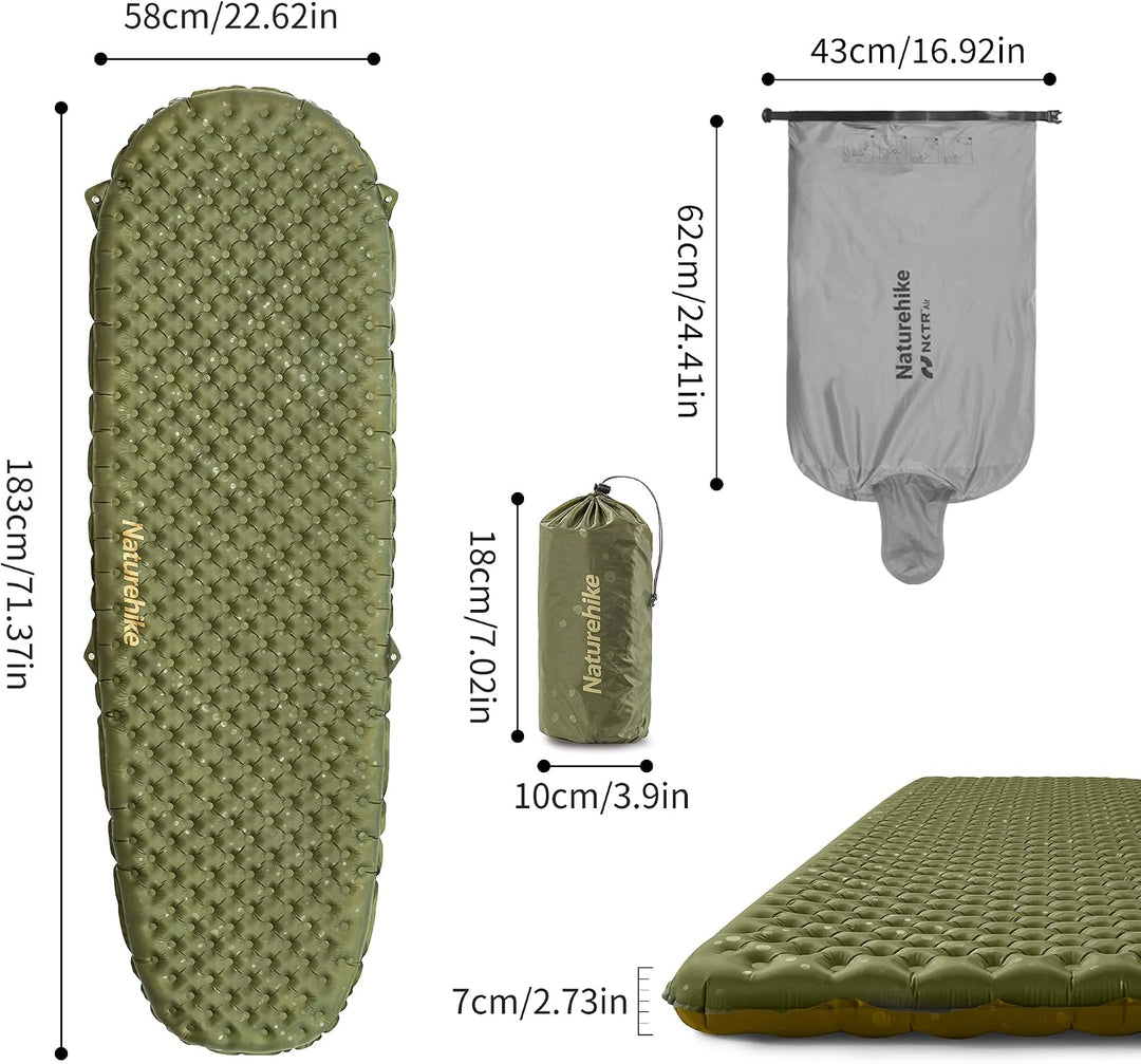 Naturehike 3,5R- Wert Camping Isomatte Ultralight 4 Jahreszeiten (-6℃) Selbstaufblasend mit aufblasb
