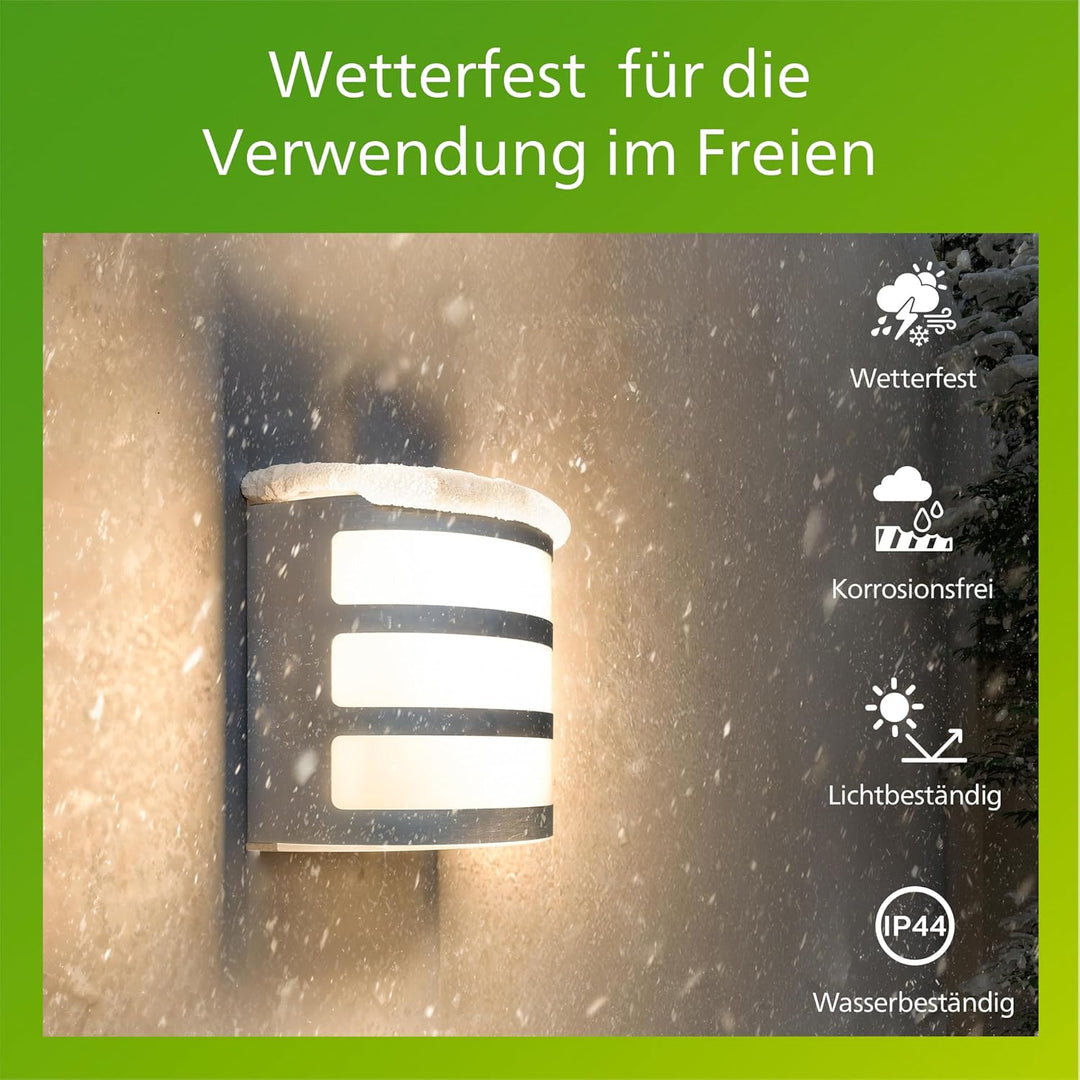 Philips myGarden LED Calgary Wandleuchte, 3W, Edelstahl ohne Bewegungsmelder, ohne Bewegungsmelder