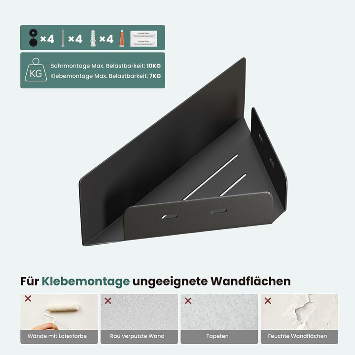 Mai &amp; Mai Duschablage zum Bohren oder Kleben, Duschregal Badablage Ecke, Badezimmerablage zur Wandmo