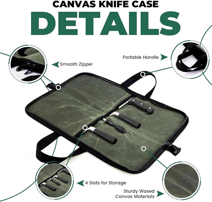 Tasche für Kochmesser – Outdoor-Besteck-Aufbewahrungstasche, tragbare gewachste Canvas-Messertasche,