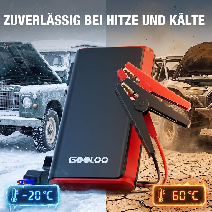 GOOLOO GE2000 2000A Starthilfe Powerbank, Supersafe USB-Schnellladung Schwarz, Schwarz