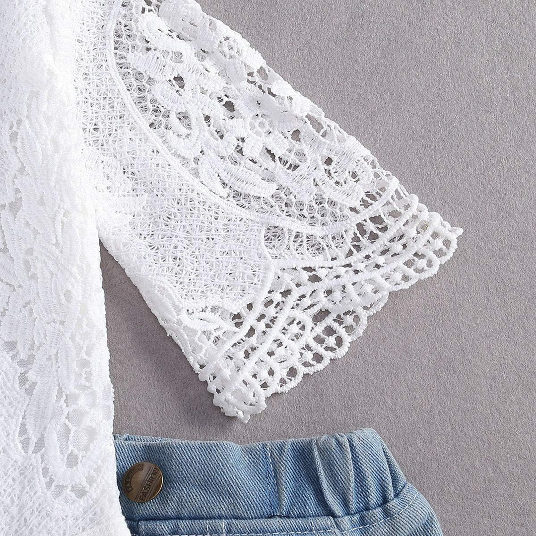 Kleinkind Kleinkind Baby Mädchen Kleidung Bestickte Spitze Strampler Zerrissene Jeans Denim Hosen Ou