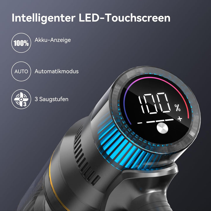 Akku Staubsauger 55000Pa/580W/75Min, Staubsauger Kabellos mit LED-Touchscreen, Selbststehender Akkus